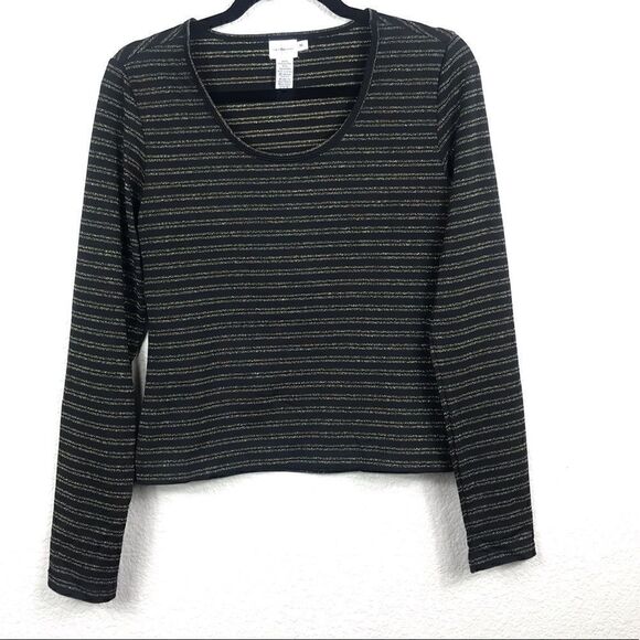 Calvin Klein Black & Shimmer Gold Striped Top {E} - Picture 1 of 7